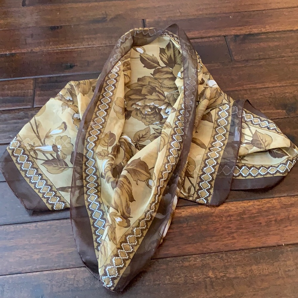 Brown & White Floral Sheer Scarf EUC!